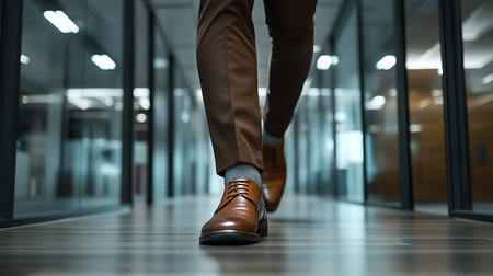 Low section of businessman walking in corridor at office. Mid section of businessman walking in corridor.の素材
