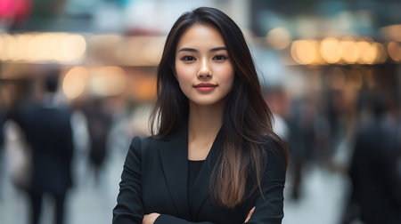 Portrait of a young businesswoman in Hong Kong, China.の素材