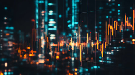 Stock market or forex trading graph and candlestick chart suitable for financial investment concept. Economy trends background for business idea and all art work design. Abstract finance background.の素材