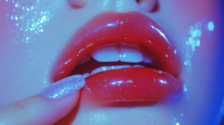 beautiful female lips with bright makeup, close-up, macroの素材