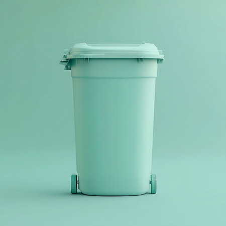Garbage bin on blue background. 3d rendering. Minimal style.の素材