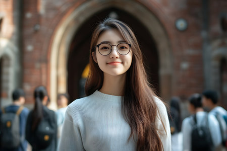 Portrait of thai china adult beautiful girl White sweater relax and smileの素材