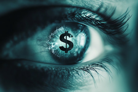 Close up of human eye with dollar sign. Business and finance conceptの素材