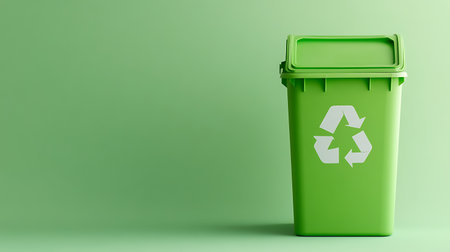 Green Recycle Bin on Green Background. 3D Rendering.の素材