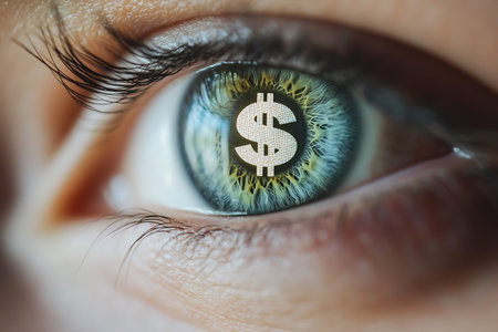 Close-up of human eye with dollar sign. Business and finance concept.の素材