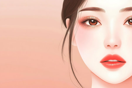 Beautiful woman face with pink make up. 3d illustration.の素材