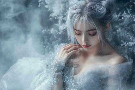 Beautiful girl in a winter forest. Fairy tale. Fantasy.の素材