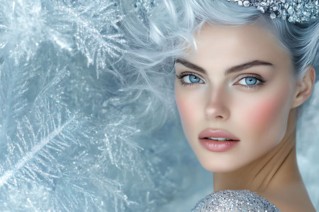 Beautiful young woman with silver make-up and hairstyle. Snow queenの素材