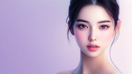 Beautiful young asian woman with clean fresh skin, studio shot.の素材