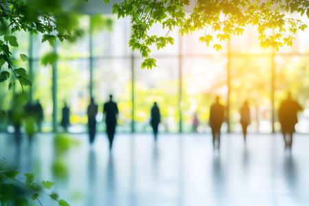 Blurred image of business people walking in the office, business backgroundの素材