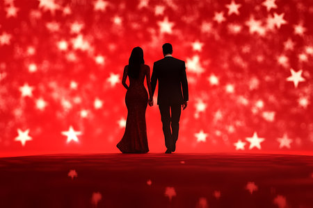Couple in love on a red background. 3d rendering.の素材