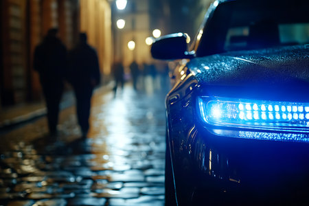 Car on the street at night in the rain. Blurred backgroundの素材
