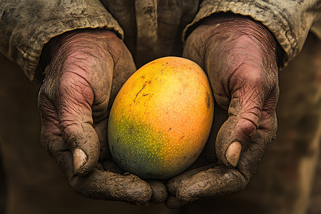 Mango in the hands of an old farmer. Toned.の素材