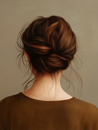 Hairstyle. Hairstyle of the girl on a gray backgroundの素材