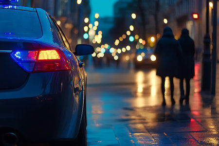 Car on the city street at night with bokeh lights.の素材