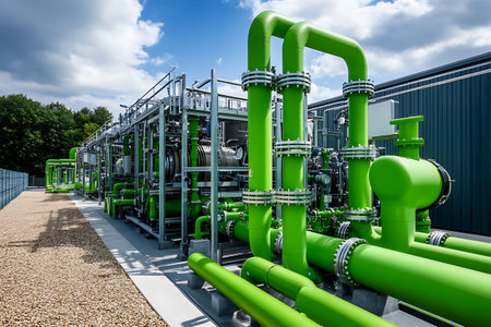 Pipes and valves of a modern water treatment plant, industrial equipmentの素材