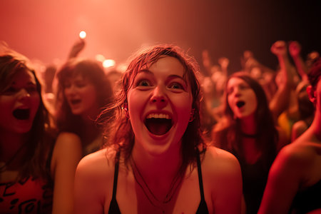 Crowd cheering at a live music concert on stage in the night clubの素材