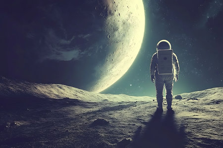 Astronaut in outer space against the background of the moon.の素材