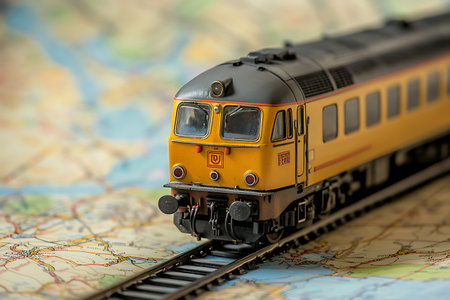 Locomotive on the map. Shallow depth of field.の素材