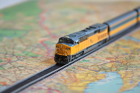 Train on the map of the world. Selective focus. Shallow depth of fieldの素材