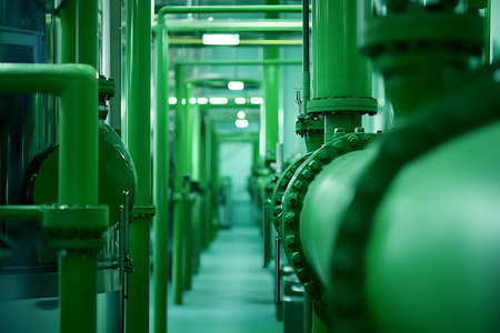 Industrial interior of a water treatment plant. Water treatment plant.の素材