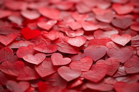 Red hearts confetti on a red background. Valentine's Day.の素材