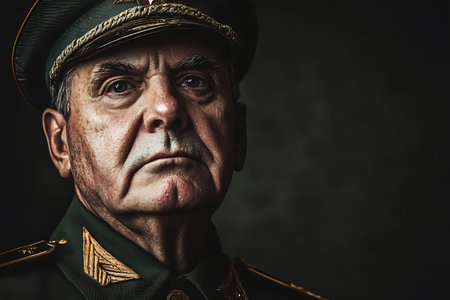 Portrait of a senior military man in uniform. Studio shot.の素材