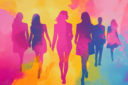 Fashion models in colorful watercolor style. Abstract background. 3D rendering.の素材