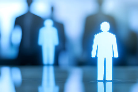 businessman standing in front of a group of business people silhouettesの素材