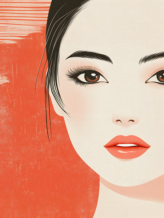 Portrait of a beautiful young woman with long eyelashes. Vector illustration.の素材