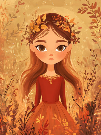 Beautiful girl in a wreath of flowers. Vector illustration.の素材