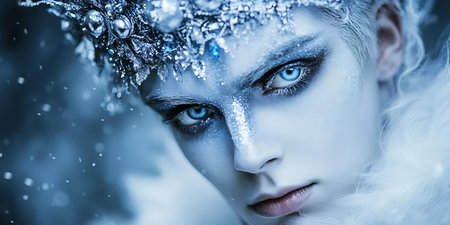 Close-up portrait of a beautiful snow queen. Fairy tale.の素材