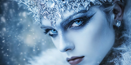 Winter Beauty. Portrait of a beautiful woman with creative make-up and hairstyle. Snow Queen.の素材