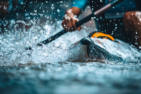 Water splashes on the surface of a kayak. Close-up.の素材