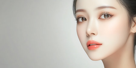 Beautiful asian woman face with clean fresh skin, Facial treatment concept.の素材