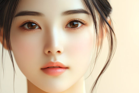 Beautiful asian woman face closeup portrait, asian beautyの素材