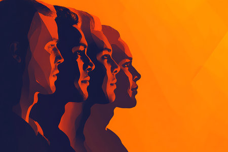 3d rendering of a group of people facing each other in different directionsの素材