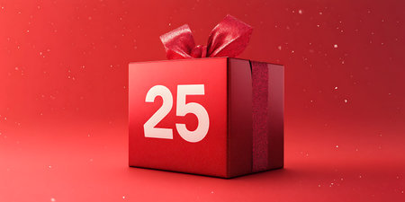 Gift box with red bow on red background. 3D renderingの素材