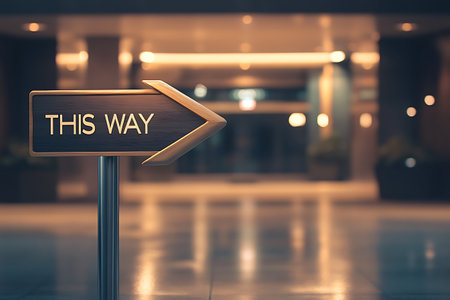 The way direction sign on blurred background. 3D Rendering.の素材