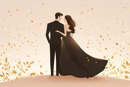 Wedding couple in love with confetti. Vector illustration.の素材