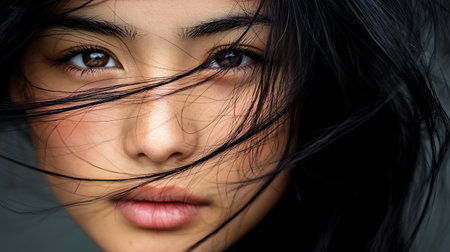 Close-up portrait of a beautiful asian woman with black hairの素材