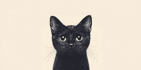 Portrait of a black cat on a white background. Vector illustrationの素材