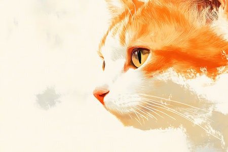 Portrait of a red cat on a background of the sky.の素材
