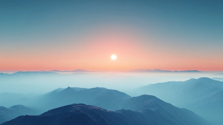 Foggy sunrise over the mountains. 3D Rendering.の素材