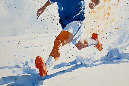 Abstract image of a man running on the snow. Watercolor paintingの素材