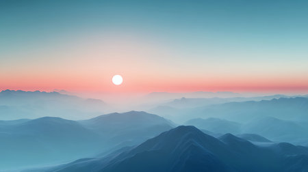 Mountain landscape. Sunrise over the mountains. 3D illustration.の素材