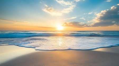 Beautiful sunset on the beach. Panoramic view. Long exposure.の素材
