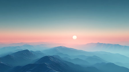 Mountain landscape. Sunrise over the mountains. 3D illustration.の素材