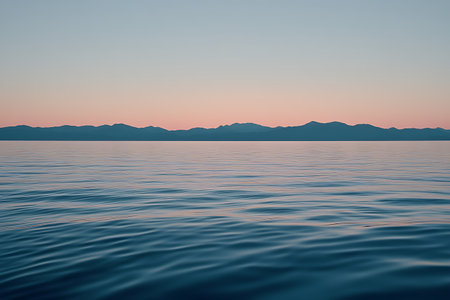 Sunset over the sea with mountains in the background. Toned.の素材
