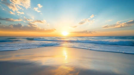 Beautiful seascape. Panorama of sunset over the sea.の素材